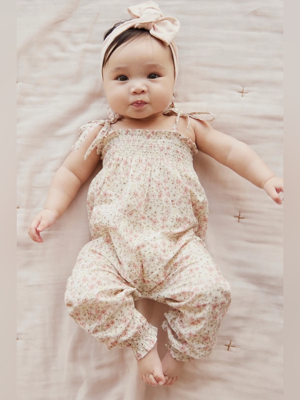 🦢 0~3 Mth Jamie Kay Organic Cotton Floral Summer Playsuit Smocked Romper NWT